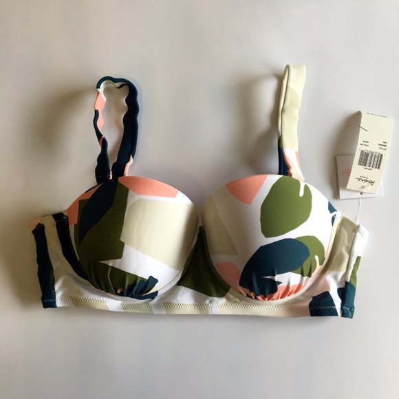 Raisins Bikini Top 16W Underwire Bandeau Tropical Removable Strap Palm Geo White - Picture 4 of 9